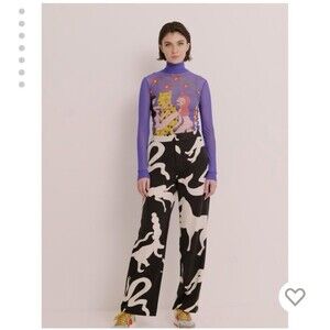 DESIGUAL Miranda Makaroff Women’s Medium Horse Mermaid Pants Black White FW20